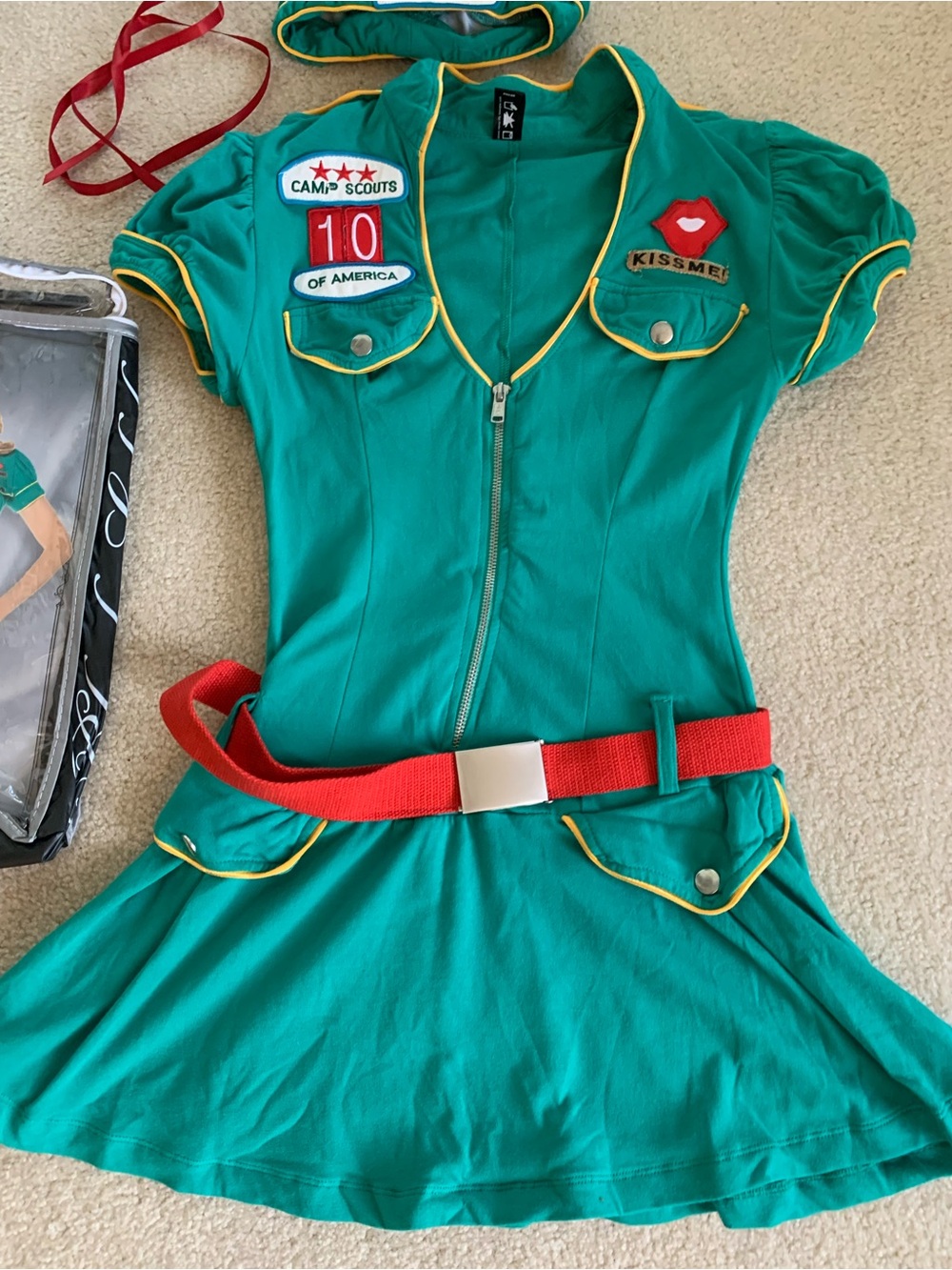 Spirit Sweet Camp Girl Costume in Green with Red Belt - size Small - Picture 3 of 8